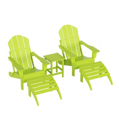 WestinTrends Malibu HDPE Outdoor Patio Folding Poly Adirondack Chairs with Ottomans and Side Table (5-Piece Conversation Set)