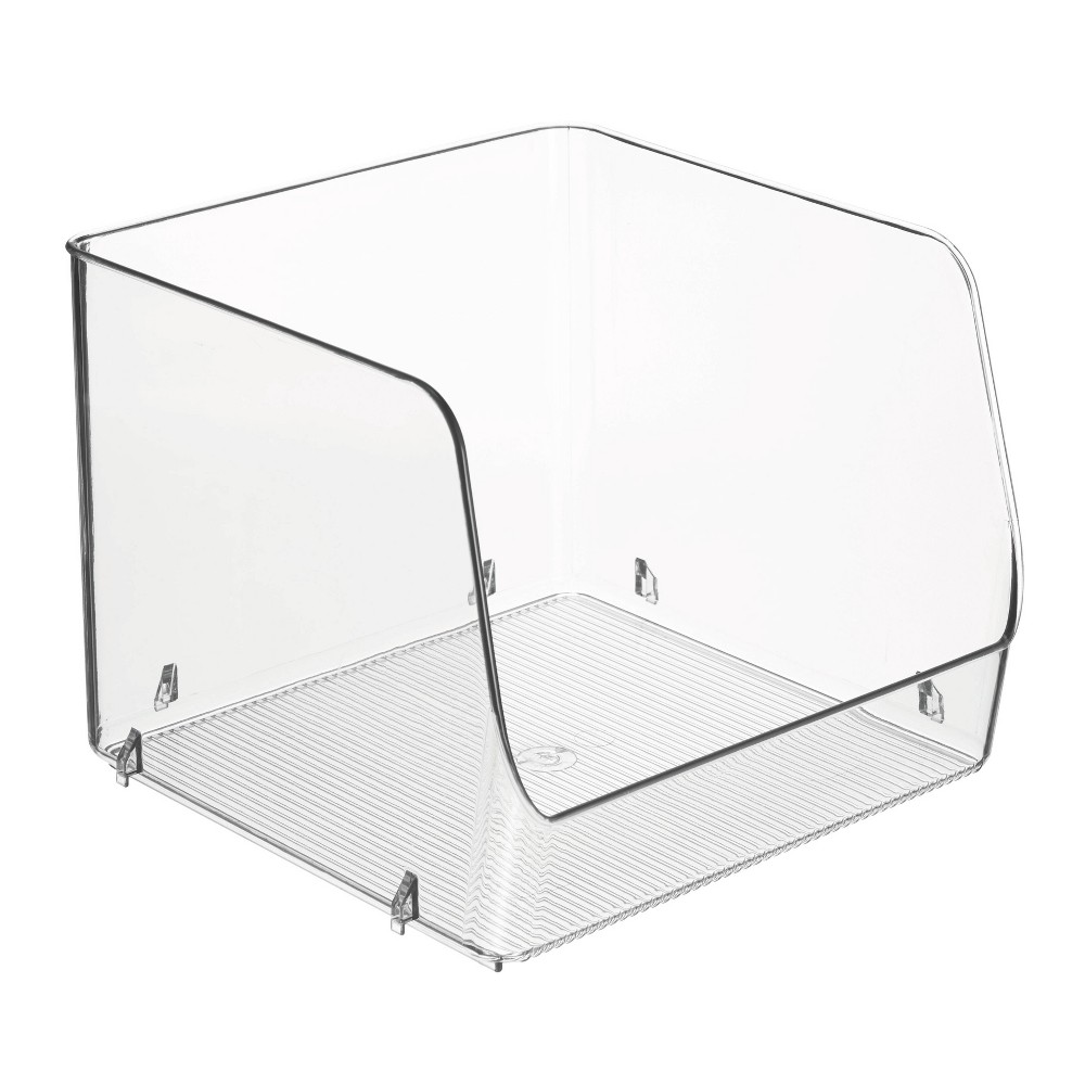 iDESIGN XL Linus Stacking Organizer Bins Clear: Plastic Kitchen Cabinet Storage, 9x9x7, Spot Clean