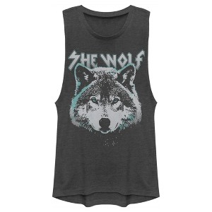 Juniors Womens Lost Gods Wolf Portrait Festival Muscle Tee - 1 of 4