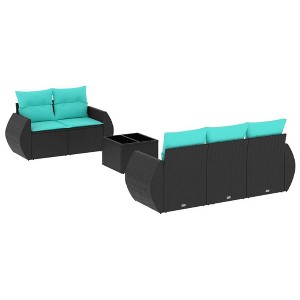 vidaXL 6 Piece Patio Sofa Set with Cushions Black and Blue Poly Rattan - 1 of 4