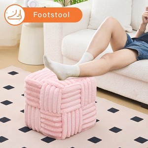 KTMBDW Square Ottoman Foot Stool, Corduroy Vanity Chair Bench with Padded Woven Footrest for Entryway, Living Room, Bedroom, Hallway - 1 of 4