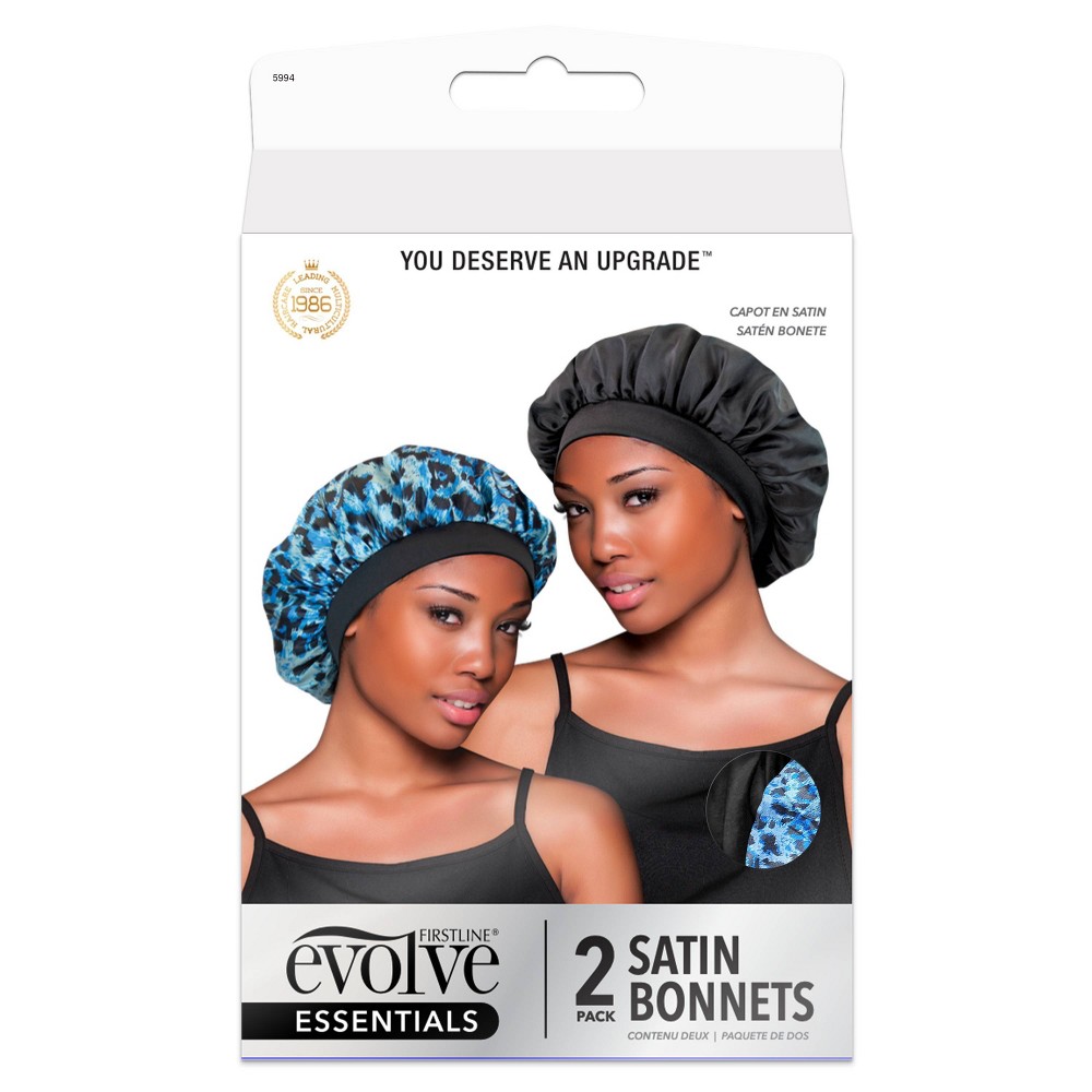 Photos - Hair Pin / Headband / Elastic Hair Tie Evolve Products Satin Hair Bonnets - Blue Leopard/Black - 2pk