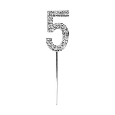O'Creme Rhinestone Silver-Colored Number-5 Cake Topper 1-1/2 Inch
