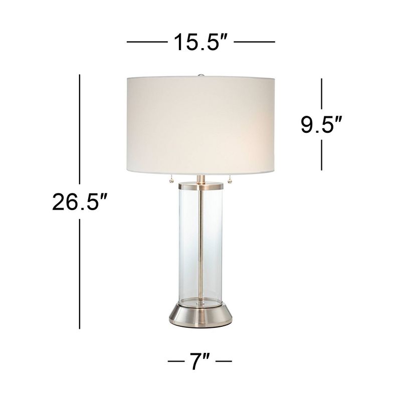 Possini Euro Design Fritz Modern Table Lamps 26 1/2" High Set of 2 Silver Clear Glass with USB and AC Power Outlet in Base Drum Shade for Bedroom Desk, 4 of 10