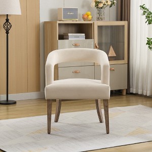 Vynxaria 25.79 Inch Modern Accent Chairs, Brown PU Barrel Shape, Wooden Legs, Armrests, for Dining, Kitchen, Living Spaces - 1 of 4