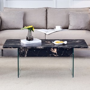 CAVINAS Lift Top Coffee Table,Tea Table with MDF Desktop,Tempered Glass Legs,Modern Adjustable Height Table for Living Room,Office - 1 of 4