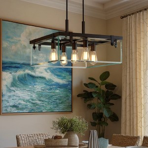 Urban Ambiance Luxury Modern Farmhouse Square Chandelier,  13-3/4"H x 22-3/4"W SQ,  Olde Bronze Finish, UHP2444 - 1 of 4