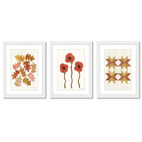 Americanflat Boho Botanical (set Of 3) Watercolor Rust By Pauline Stanley  Framed Triptych Wall Art Set : Target