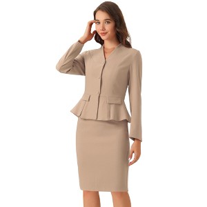 INSPIRE CHIC Women's Long Sleeve Collarless Peplum Blazer and Pencil Skirts Suit Set 2 Pcs - 1 of 4