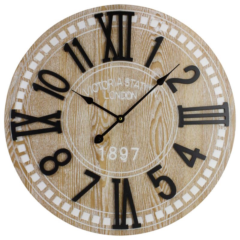 Northlight 24" Battery Operated Round Wall Clock with Roman Numeral and Block Numbers, 1 of 6