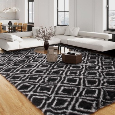 Soft Shaggy Area Rug 6x9 Modern Dark Gray Checkered Rug Soft Plush Floor Carpet Non Slip Non Shedding Rug, Fluffy Graphic Plaid Rug, Furry Shag Rug
