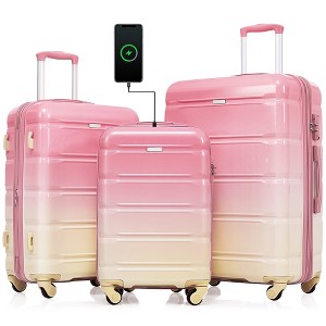 MOEPISY Luggage Set of 3, 20-inch with USB Port, Airline Certified Carry-on Luggage , ABS+PC Hard Shell Luggage with Spinner Wheels,pink - 1 of 4