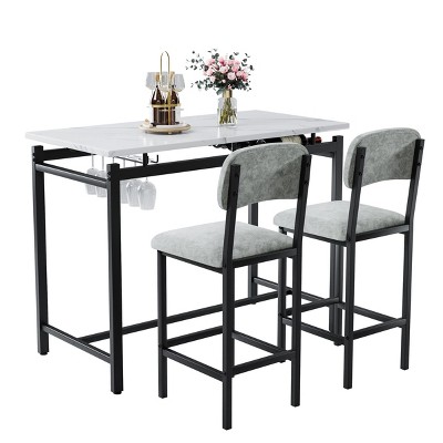 NicBex Dining Table Set for 2 Kitchen Table Table and Chair with 2 Upholstered Chairs, Bar Dining Table Set for Small Spaces