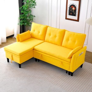 78.35'' Cotton-Linen L-Shaped Reversible Chaise Sectional Sofa with Built-In Storage, Includes 5 Pillows - 1 of 4