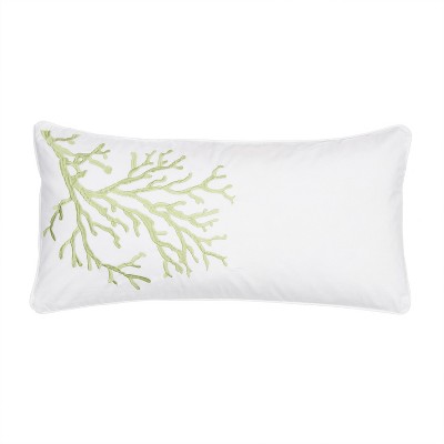 Biscayne - Green Coral Embroidered Pillow - Green, White - Levtex Home