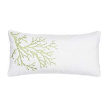 Biscayne - Green Coral Embroidered Pillow - Green, White - Levtex Home