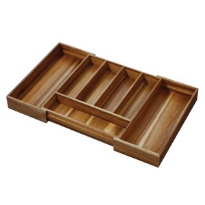 iDesign Expandable Acacia Wood Cutlery Drawer Organizer -Natural - 1 of 4