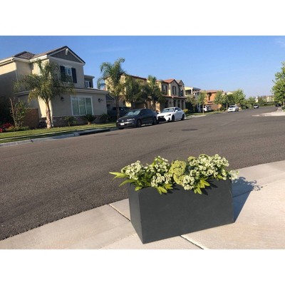 Charcoal Gray Rectangular Concrete Fiberglass Planter Box