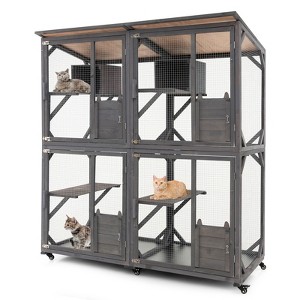 Costway Outdoor Wooden Cat House 72" Tall Kitten Enclosure w/ Weatherproof Asphalt Roof - 1 of 4