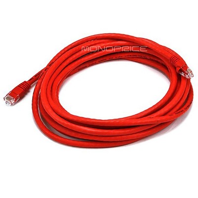 Monoprice Cat6 Ethernet Patch Cable - 14 Feet - Red | Network Internet Cord - RJ45, Stranded, 550Mhz, UTP, Pure Bare Copper Wire, 24AWG