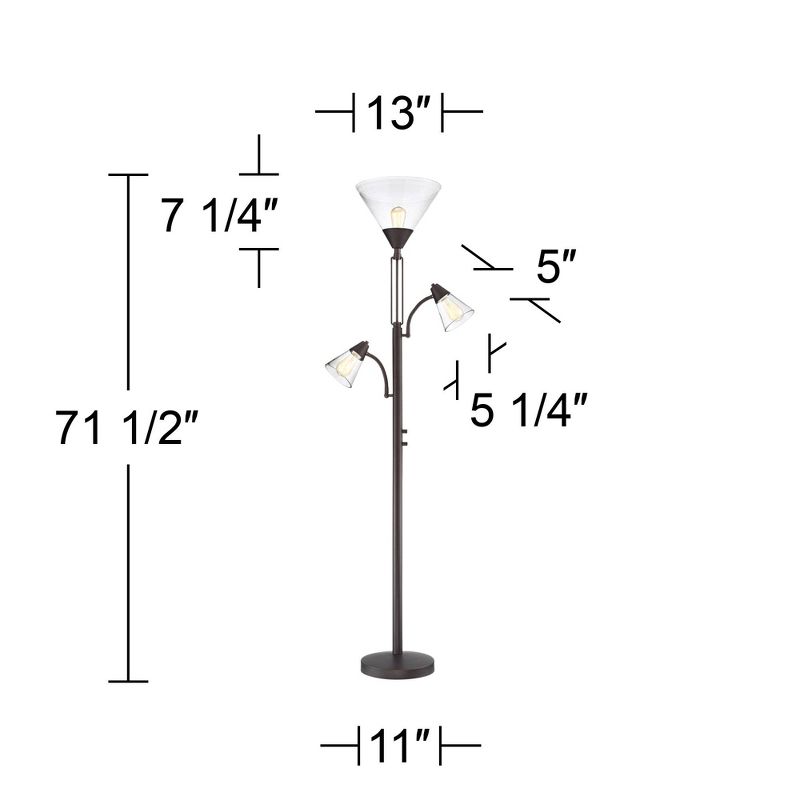 Franklin Iron Works Warwick Industrial Torchiere Floor Lamp with Side Lights 71 1/2" Tall Tiger Bronze LED Clear Seedy Glass for Living Room Reading, 4 of 10