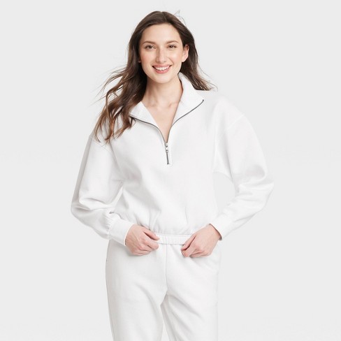 Women's Half Zip Long Sleeve Fleece Sweatshirt With Pockets Ladies  Sweatshirt Petite, White, XX-Large : : Clothing, Shoes &  Accessories