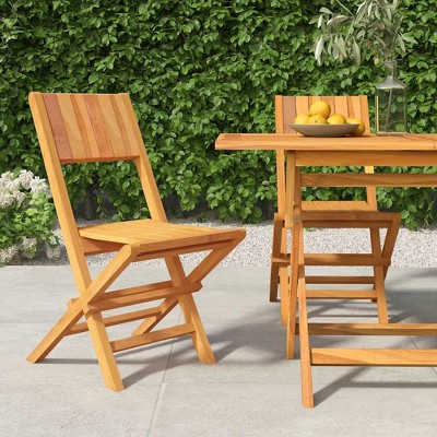 Folding Garden Chair Set of 2 Teak Solid Teak Wood Regular vidaXL