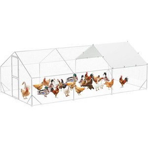 Metal Chicken Coop Run, Outdoor Walk-In Poultry Cage with Waterproof, Anti-UV Cover, Spire-Shaped Duck and Rabbit House for Backyard, Farm - 1 of 4
