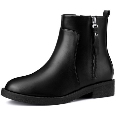 BLISSFUL STEP Women's Side Zip Round Toe Chunky Heel Ankle Booties