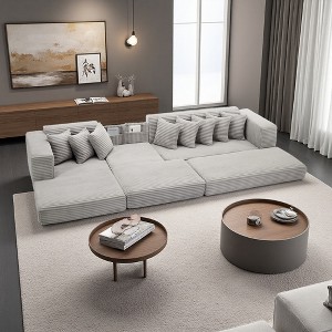 Left-Facing L-Shaped Sectional Sofa, Convertible Floor Sleeper, 8 Pillows - 1 of 4