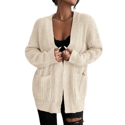 Womens Open Front Cardigan Long Sleeve Rib Knit Sweater Longline Cardigan With Side Pockets Loose fit Sweater Outerwear Coats For Winter Target