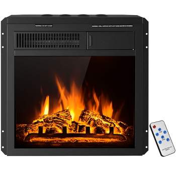 Costway 18'' Electric Fireplace Insert Freestanding & Recessed Heater Log Flame Remote