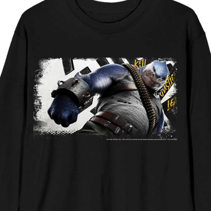 Suicide Squad: Kill the Justice League King Shark Adult Black Long Sleeve Crew Neck Tee, 2 of 4