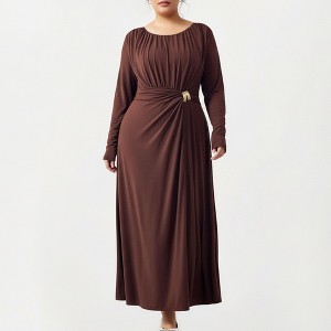Anna-Kaci Women's Plus Size Long Sleeve Draped Maxi Dress with Gathered  Waist and Elegant Silhouette - Coffee : Target