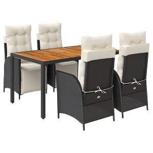 vidaXL Patio Dining Set with Cushions Outdoor Garden Furniture Poly Rattan - Black and Cream 59.1" Table Length 4 Piece - 1 of 4