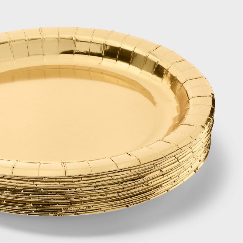 20ct 8.5&#34; Disposable Metallic Plates Gold - Spritz&#8482;, 3 of 4