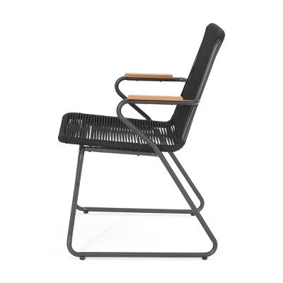 Modern Black Rope Weave Club Chairs with Iron Frame, Set of 2