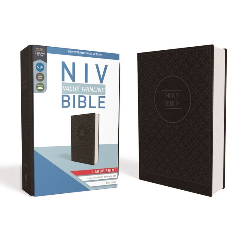 NIV, Value Thinline Bible, Large Print, Imitation Leather, Gray/Black - by  Zondervan (Leather Bound), 1 of 2