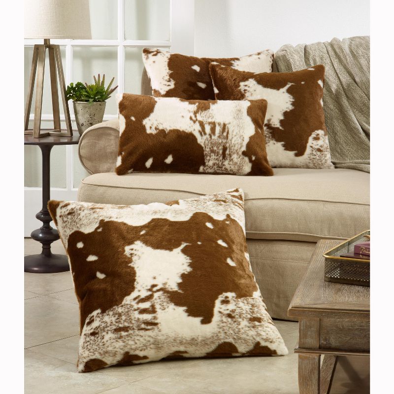 Saro Lifestyle Urban Faux Cowhide Poly Filled Pillow, Brown, 18" x 18", 4 of 6
