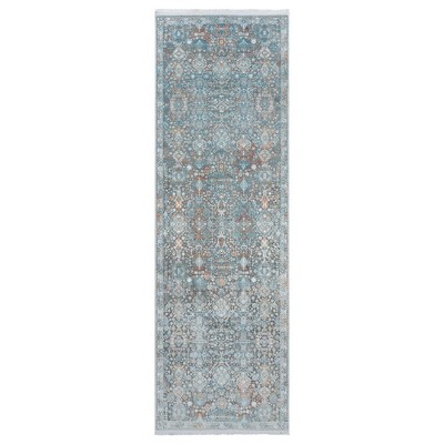 Gertmenian Florance Lucia Distressed Traditional Teal Gray Indoor Viscose Acrylic Area Rug with Fringe