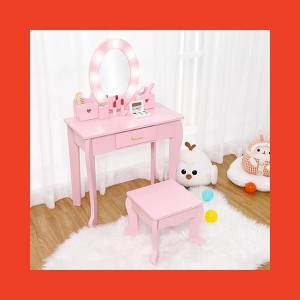 Garvee Vanity Set,Girls' Vanity Table and Chair Set, Makeup Table with Lights Mirror ,for Age 4-9, White - 1 of 4