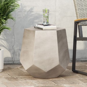 Side Table, Living Room Side Table, Lightweight Concrete End Table, Geometric Shape Bedside Table For Patio - 1 of 4