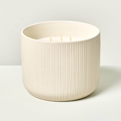 3-Wick Micro-Fluted Ceramic Citronella Jar Candle Cream 16oz - Hearth & Hand™ with Magnolia
