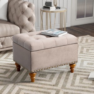NicBex Square Velvet Storage Ottoman,Hidden Support Hinges with Easy to Open Top,Storage Bench with Trim for Living Room,Bedroom,Entryway,Office - 1 of 4