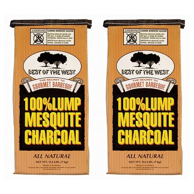 Best of the West All-Natural Mesquite Lump Charcoal for Grilling or Smoking, No Added Preservatives, 15.40-Pound Bag (2 Pack)