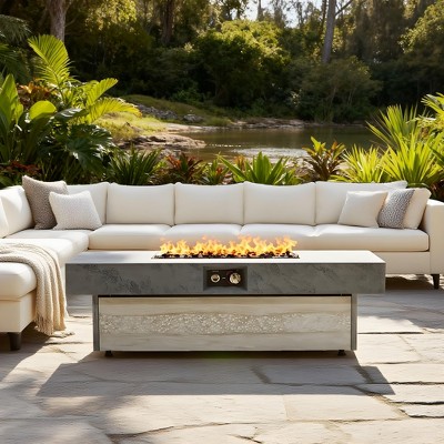Outdoor Firepit Table, 48 x 24 Inch Rectangle Fire Pit Table, 50000 BTU Propane Fire Pits Table for Patio Set, two height options