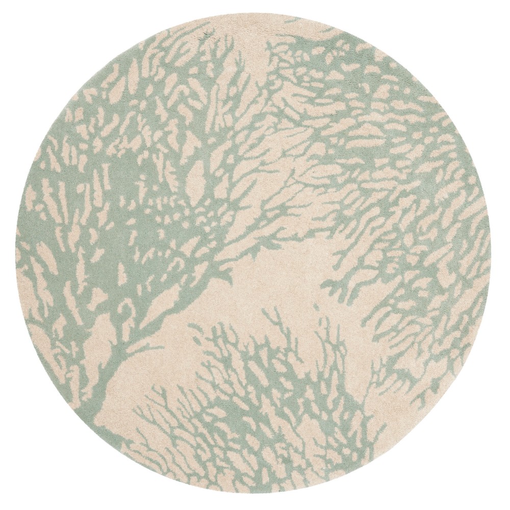 Beige/Blue Branch Tufted Round Area Rug 7' - Safavieh