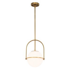 C Cattleya 1-Light Antique Brass Sphere Pendant Light with Opal Glass Shade - 1 of 4
