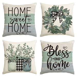Fall Sweet Home Eucalyptus Lamb Ear Wreath Throw Pillow Covers, 18 x 18 Inch Bless Our Home Buffalo Plaid - 1 of 4