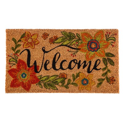 Evergreen Colorful Floral Welcome Coir Mat